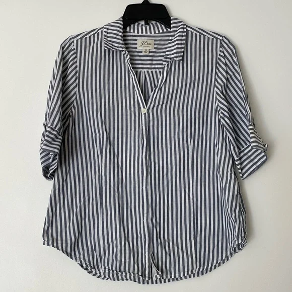 J. Crew short sleeve button up shirt in stripe. Grey and white XS - Picture 4 of 11